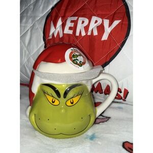 New The Grinch Dr. Seuss Red Green Coffee Mug‎ Cup With Topper 65th  Anniversary